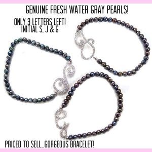 Gray Fresh Water Pearl Bracelet w/C.Z. Initial,Boutique